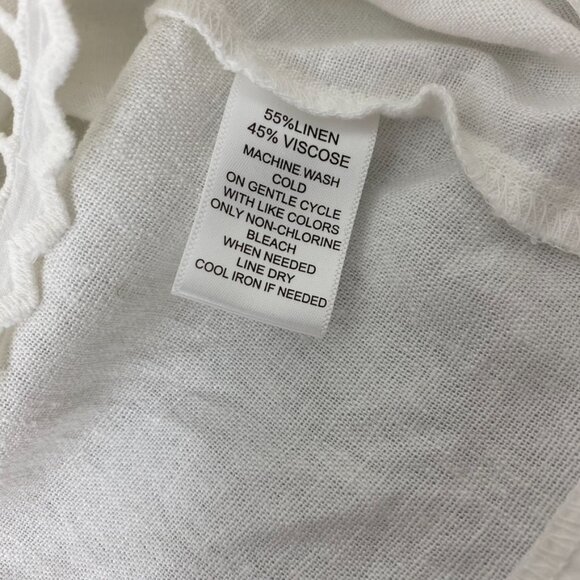 Calligraphie Linen Blend Boxy Button Down Shirt Size Large White Beachy - Picture 11 of 12